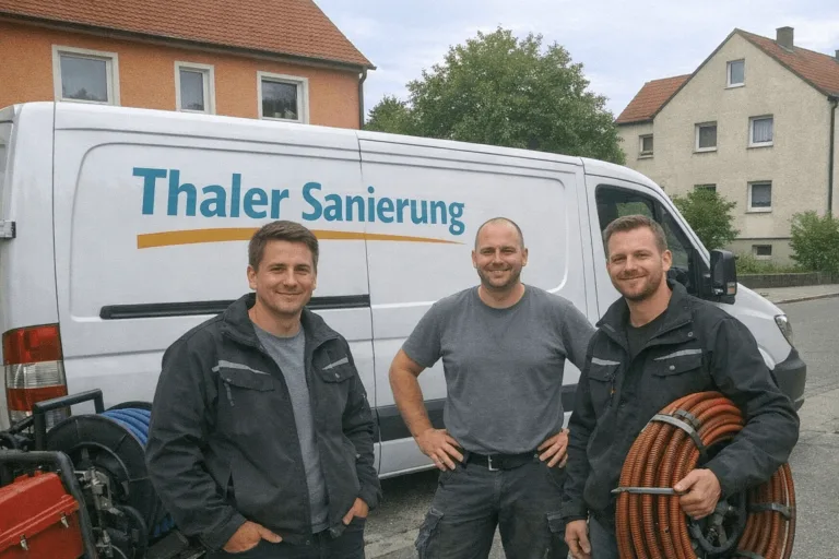 Team von Thaler Sanierung bei einem Einsatzfahrzeug in Regensburg