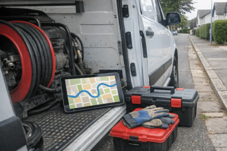 Rohrreinigung-Servicefahrzeug mit Routenplanung in Regensburger Stadtteilen